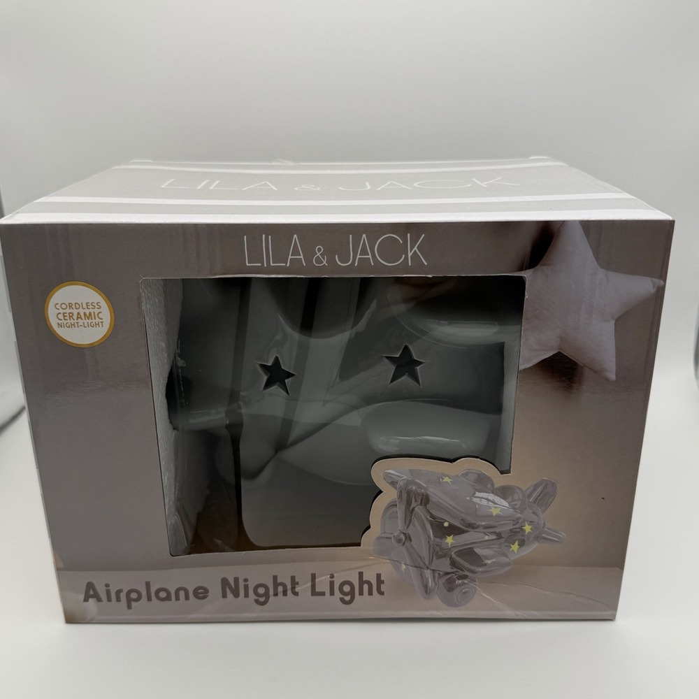 Lila and Jack Baby Airplane Night Light Cordless Ceramic Gray uses AAA Batteries